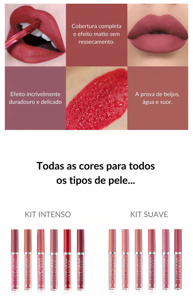 Kit 6 batons beauty handaiyan- para uma boca irresistivel